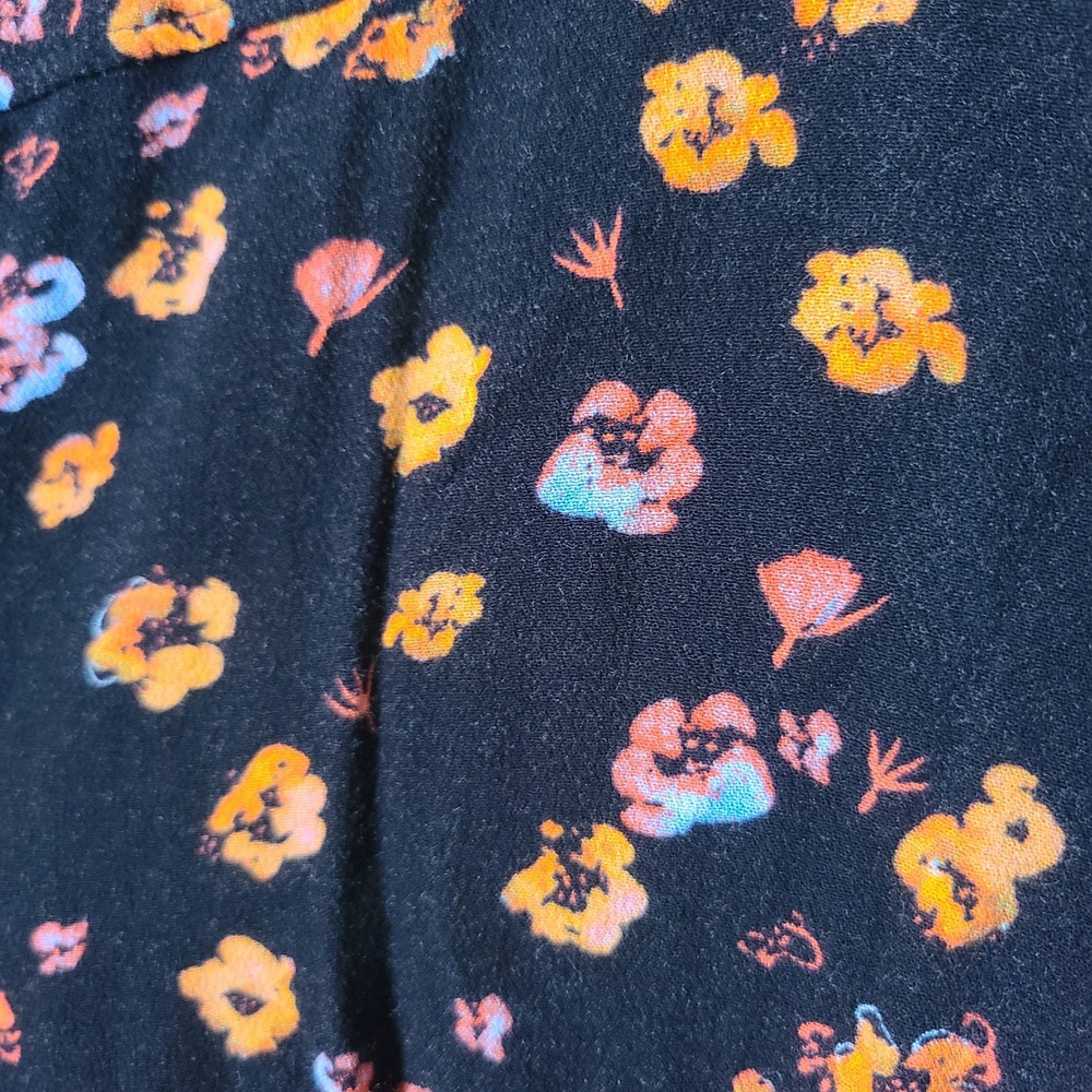 Free People Romper Womens 12 Black Floral Button Front Long Sleeve V-Neck - Picture 10 of 16